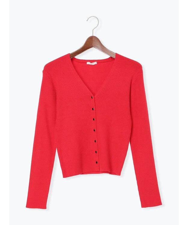 Te chichi ウェーブメタル釦Vネックリブカーディガン レッド