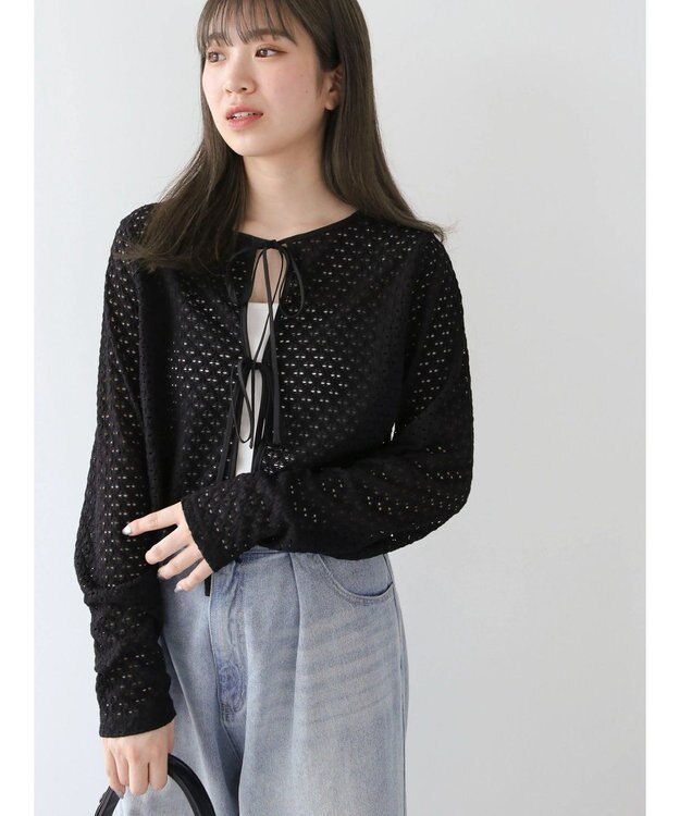 Green Parks ・ＥＬＥＮＣＡＲＥ　ＤＵＥ　２ｗａｙメッシュカーディガン Black