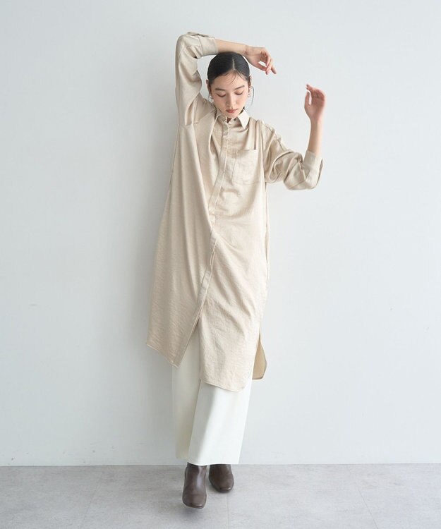 YECCA VECCA ヴィンテージサテンシャツワンピース Light Beige