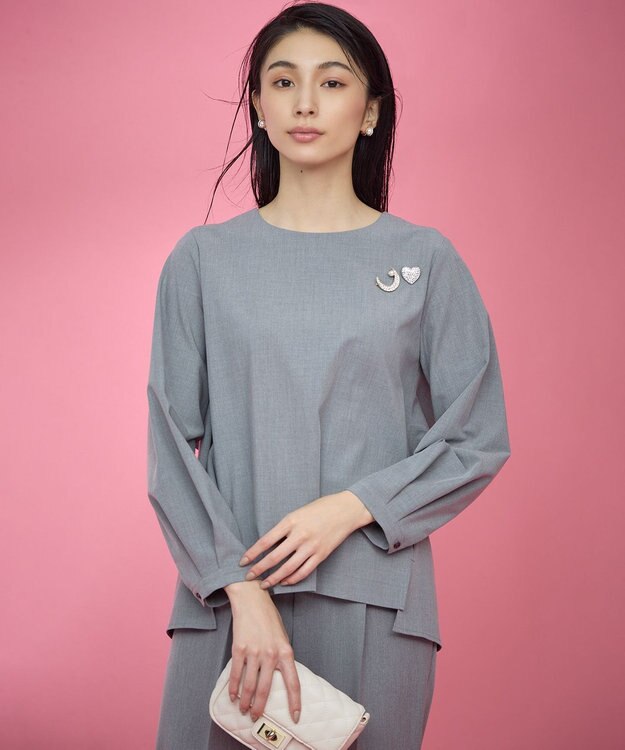 組曲 S 【KUMIKYOKU NAVY】ウーステッドライククロス フリルブラウス ミディアムグレー系