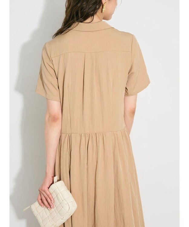 Green Parks ローウエスト切替開襟シャツワンピース Beige