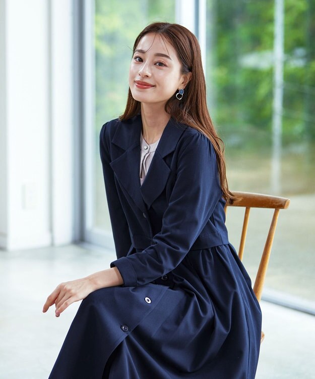 Tiaclasse 【洗える】フレアトレンチコート ネイビー