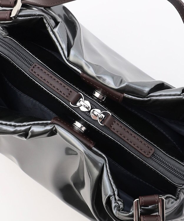 LA BAGAGERIE ソフトエナメル2WAYハンドバッグ Mサイズ ガンメタリック