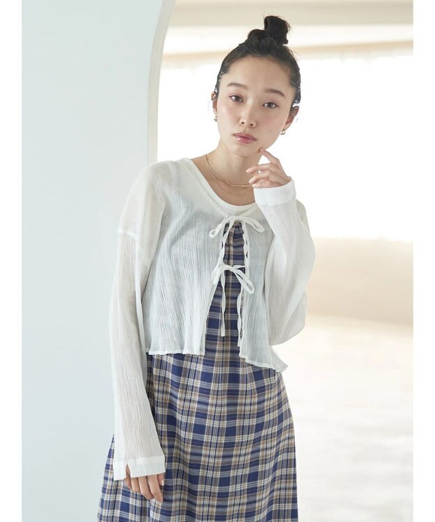 earth music&ecology ＳＥＴ２点クレープリボンブラウス＋インナー White