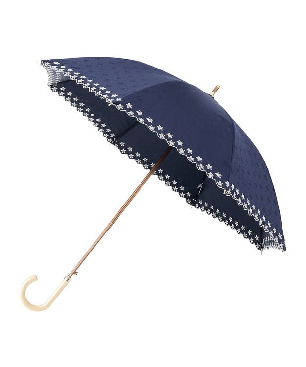 MOONBAT DAKS 晴雨兼用日傘 長傘 ドット ジャカード ボーラ刺繍 ネイビーブルー