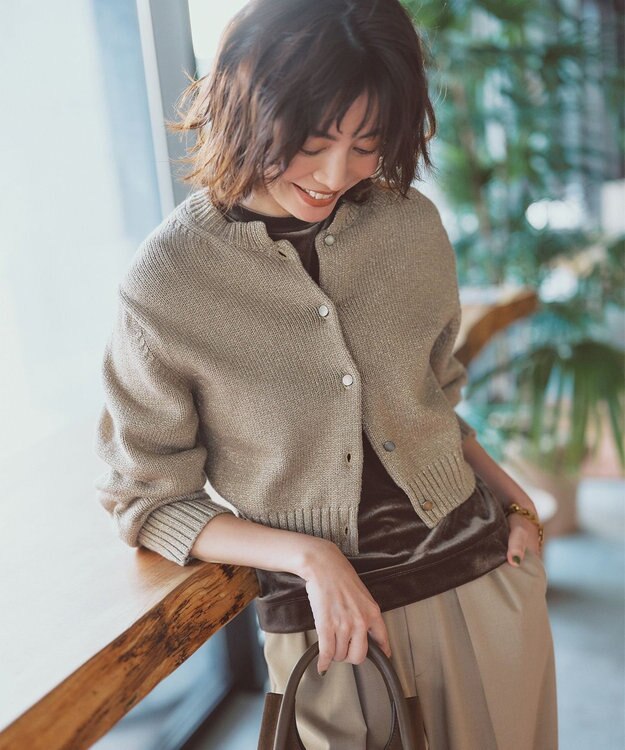 uncrave グロッシー ニット カーディガン（uncrave WHITE） ゴールドベージュ