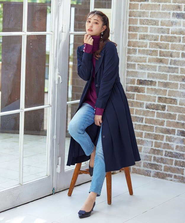 Tiaclasse 【洗える】フレアトレンチコート ネイビー