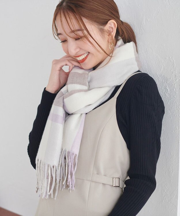 ANY SIS マルチチェック ストール ラベンダー