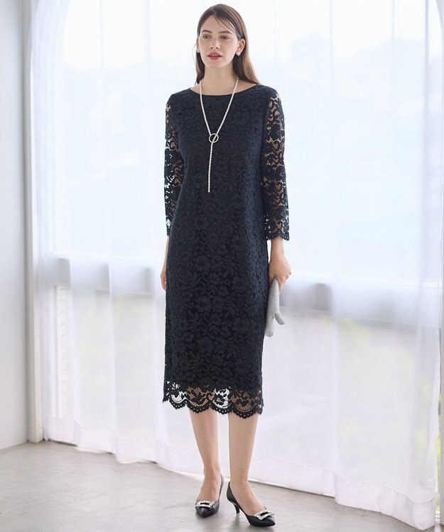 23区 【APPLAUDIR】シャイニーフラワーレース ドレス ブラック系