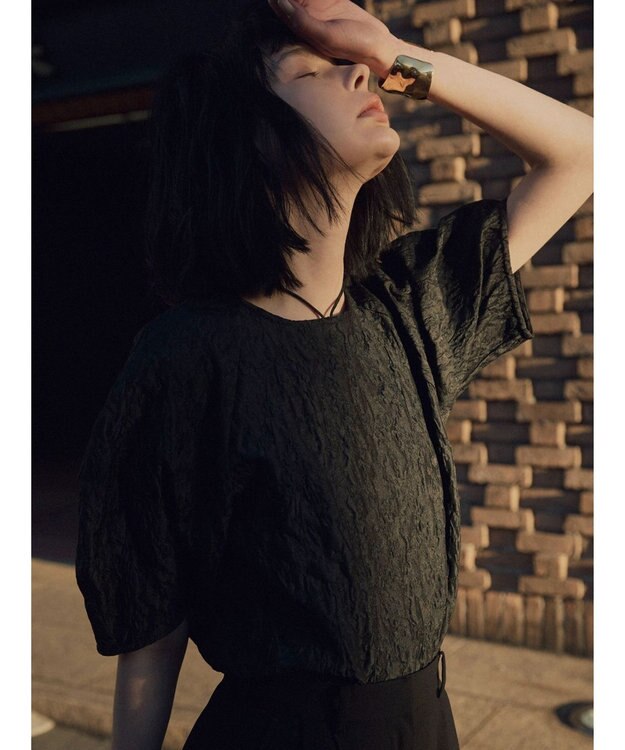 Green Parks AnriettMusee ショート丈ジャガードトップス Black