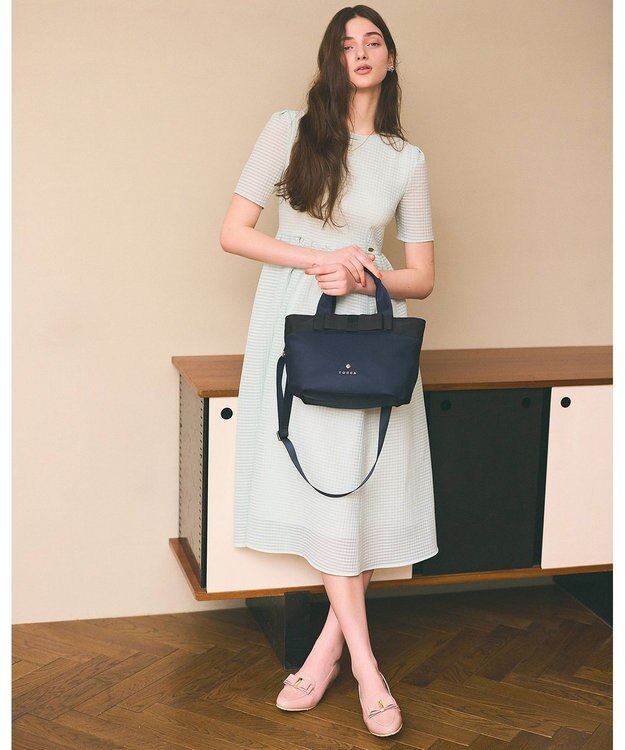 TOCCA 【大人百花掲載】【撥水】RIBBON BRICK TOTE M トートバッグ M ネイビー系