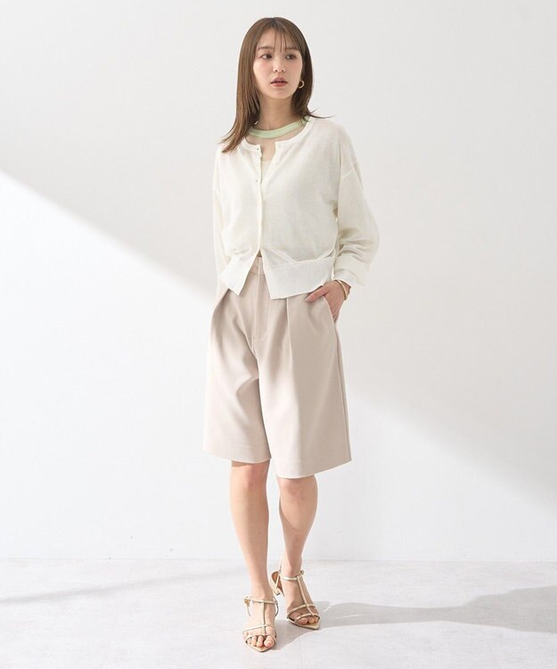 earth music&ecology 接触冷感シアークルーニットカーディガン Ivory