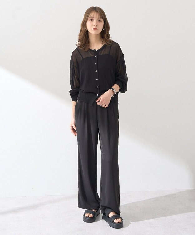 earth music&ecology 接触冷感シアークルーニットカーディガン Black