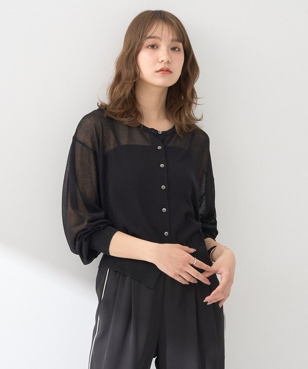 earth music&ecology 接触冷感シアークルーニットカーディガン Black