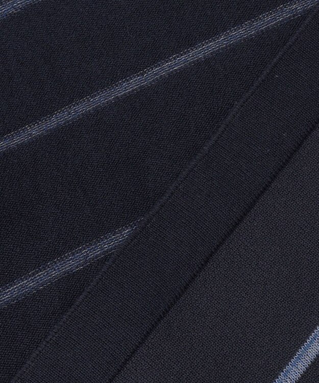 JOSEPH ABBOUD 【洗える】コットンカスリボーダー クルーネック ニット ネイビー系2