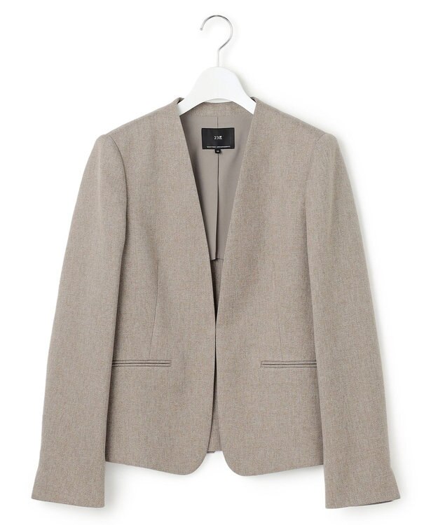 23区 S 【洗える】ウールライクカルゼ ノーカラージャケット ベージュ系