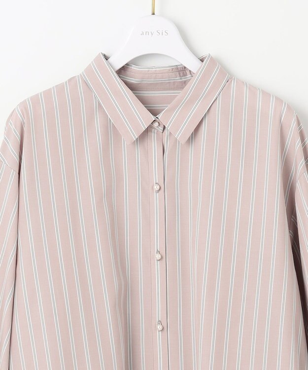 ANY SIS 【洗える】バックシャンイージーケア シャツ ベージュ×ストライプ