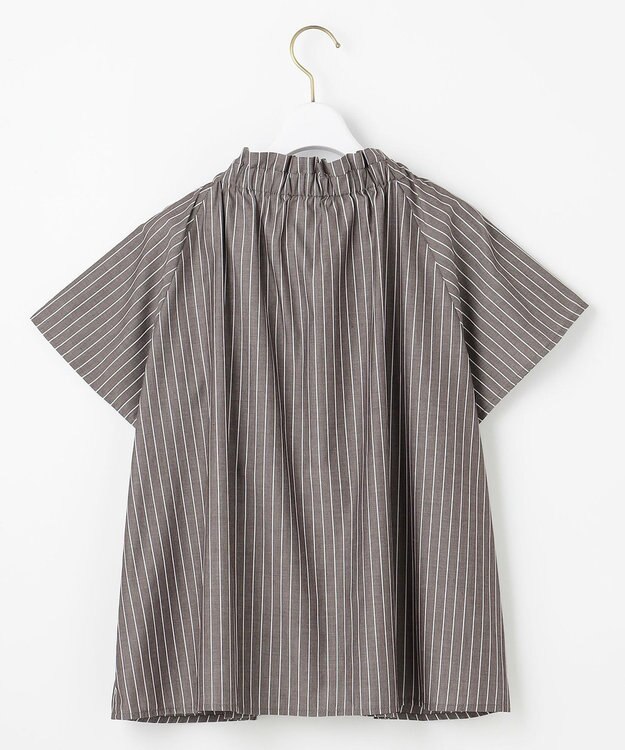 ANY SIS 【洗える】ギャザーネック ブラウス ブラウンストライプ