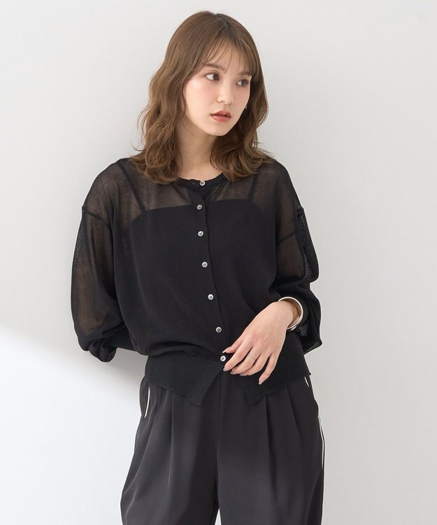 earth music&ecology 接触冷感シアークルーニットカーディガン Black