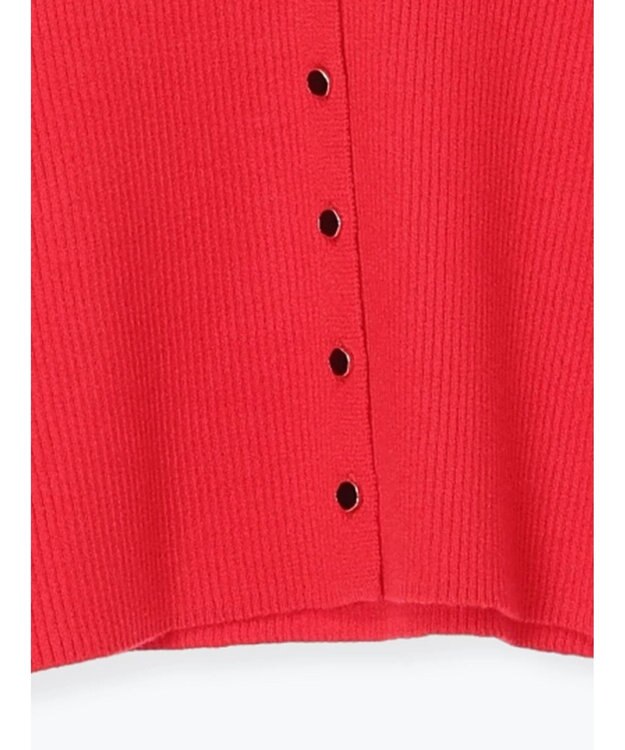 Te chichi ウェーブメタル釦Vネックリブカーディガン レッド