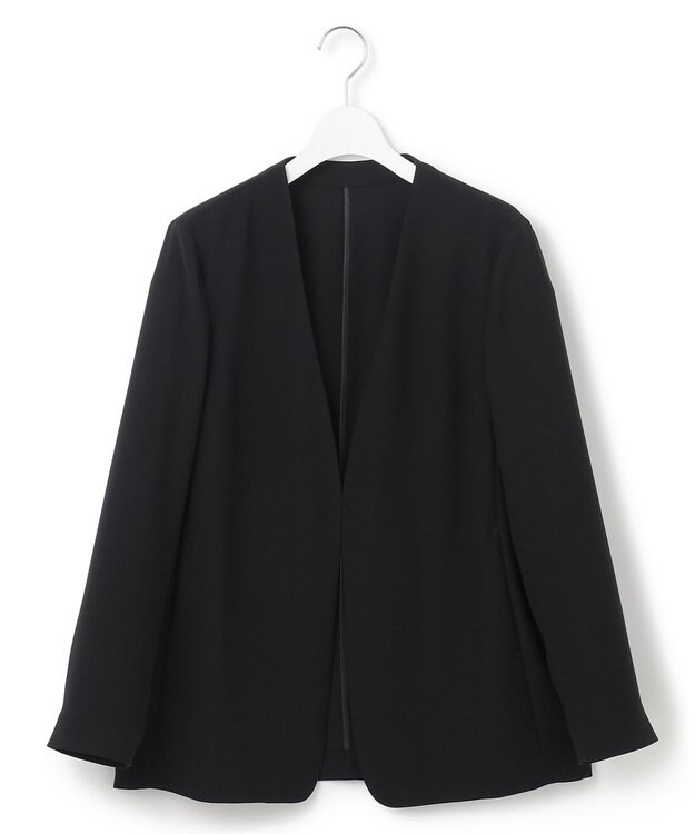 23区 S 【洗える/吸水速乾/UVカット/接触冷感】ストレッチジョーゼット ノーカラー ジャケット ブラック系