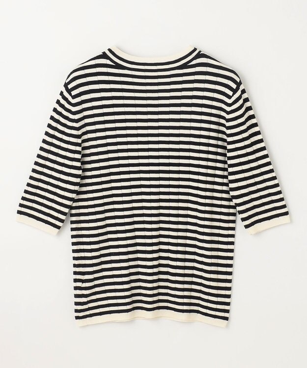 ANY リブボーダーニット オフ×ブラック