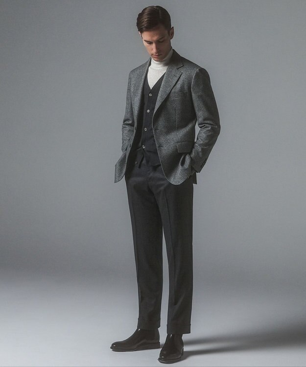 GOTAIRIKU 体温調整に【洗える/チクチクしにくい/ピリングしにくい】イタリア糸 ハイゲージ カーディガン_WOOL100% グレー系