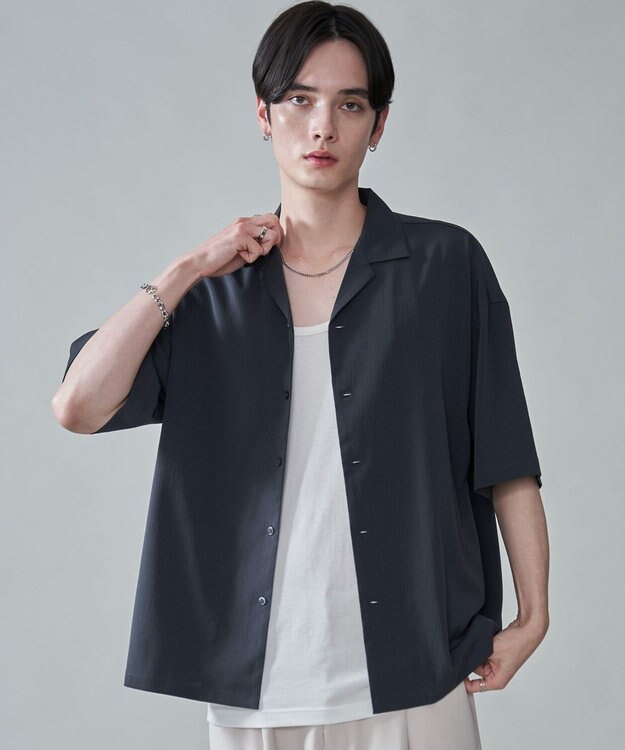 WEGO クレープオープンカラーシャツ（SS） ブラック中濃色