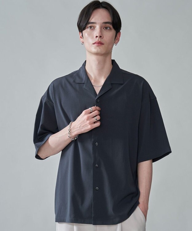 WEGO クレープオープンカラーシャツ（SS） ブラック中濃色