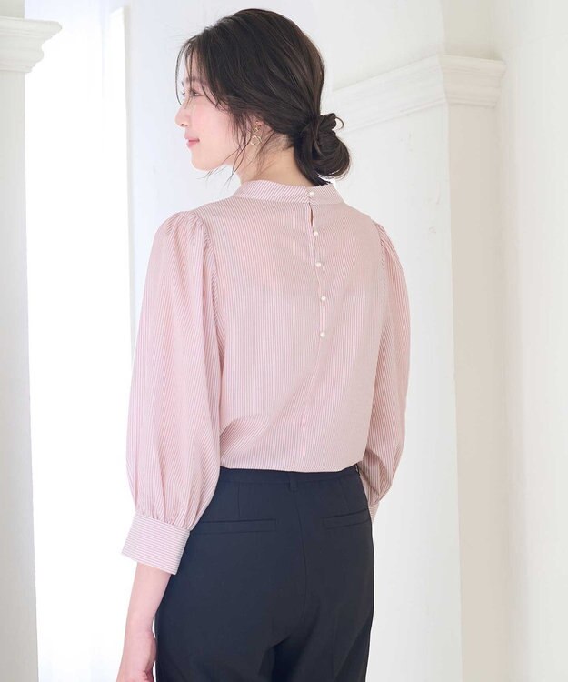 ANY SIS S 【洗える】フェイクパールストライプ ブラウス ピンクストライプ