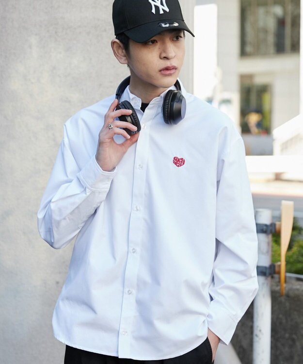 WEGO 【ユニセックス着用ITEM/MLサイズ展開】オックスフォードワンポイントシャツ（LS） ホワイト