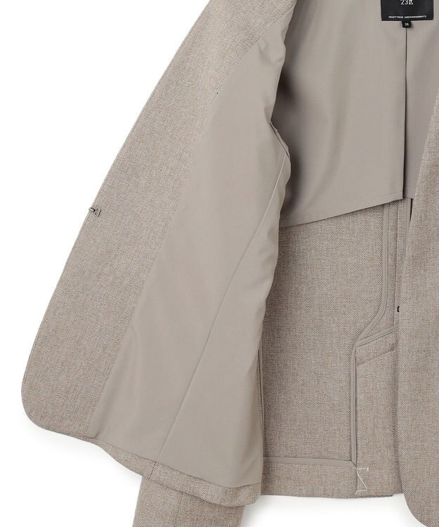 23区 S 【洗える】ウールライクカルゼ ノーカラージャケット ベージュ系