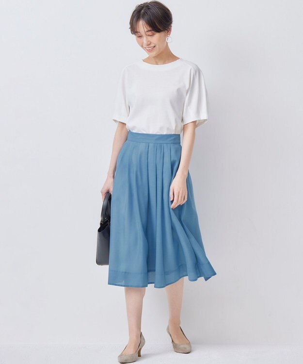 組曲 L 【洗える・シワになりにくい】カラーボイル シアーフレアスカート ダスティブルー系