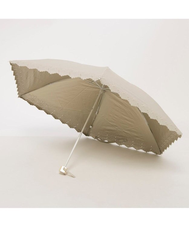 UNBILLION UV カット率99％以上  カシュネ cachenez / PUフラワーポーラー刺繍3段折りたたみ傘 ベージュ