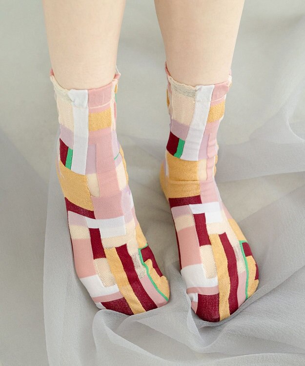 COQ MOSS MEMORY シアーパッチワークソックス ピンク