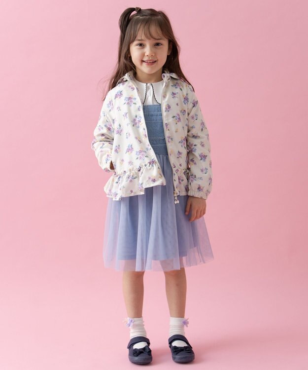 ANY KIDS チュール付き ジャンパースカート デニムブルー