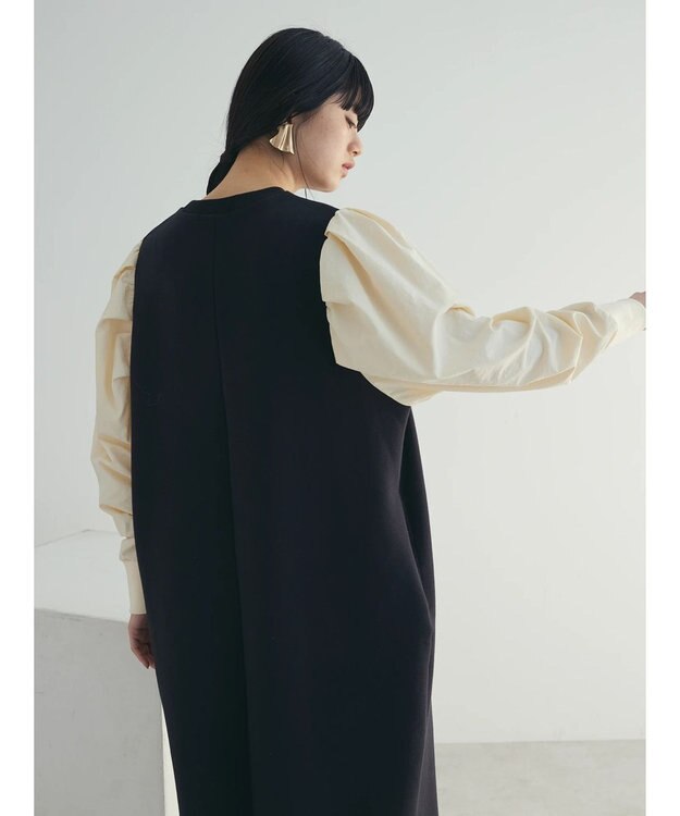 Green Parks armonia. リブ使いコクーンポンチワンピース Black