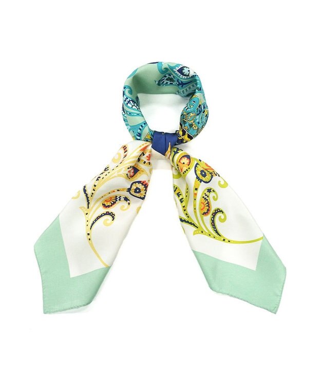 Marca ＜秋の新柄＞【Marcaオリジナル】サークルペイズリー  大判 シルクツイル スカーフ ピスタチオグリーン