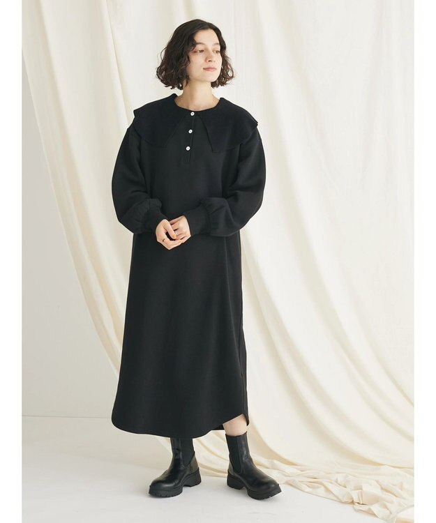 CRAFT STANDARD BOUTIQUE 裏起毛ヘンリーワンピース Black