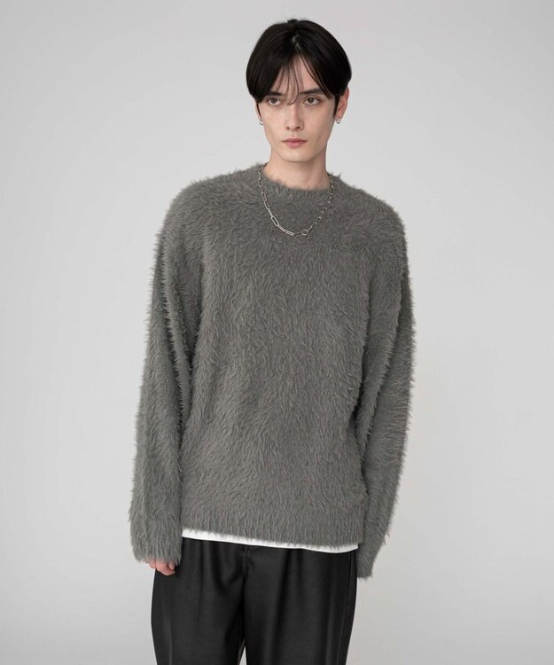 WEGO 【2025秋冬新作/ユニセックス着用ITEM/MLサイズ展開】フェザーニットプルオーバー グレー