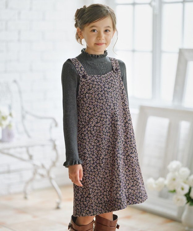組曲 KIDS 【110-140㎝】モノトーンフラワーコーデュロイ ワンピース ブラック系5