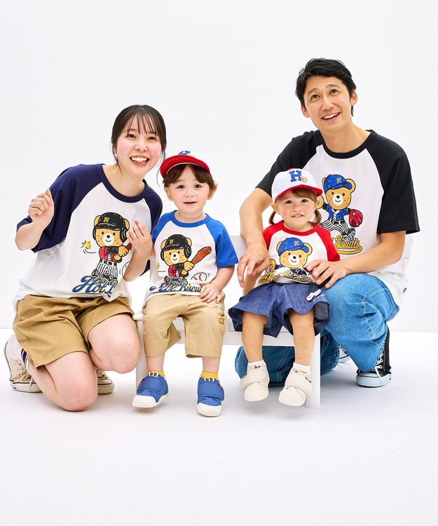 MIKI HOUSE HOT BISCUITS 【家族でおそろい】【80-120cm】ベースボールデザイン ラグラン半袖Tシャツ ブルー