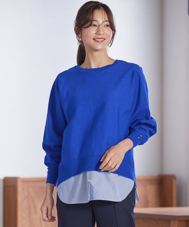 ANY SIS 【CICA加工・選べる9色展開】クルーネックバックスリット ニット 青