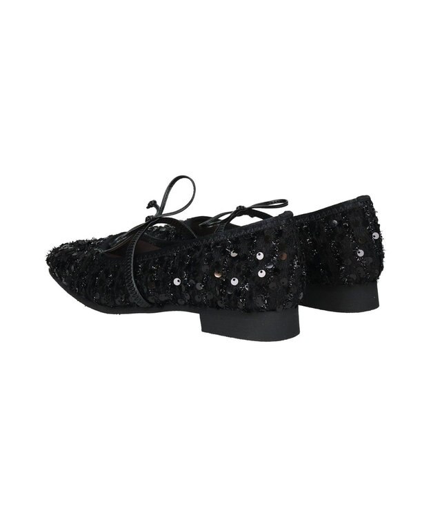 Bridget Birkin 【Bridget Birkin】ツイードスパンコールリボンパンプス ブラック雑材
