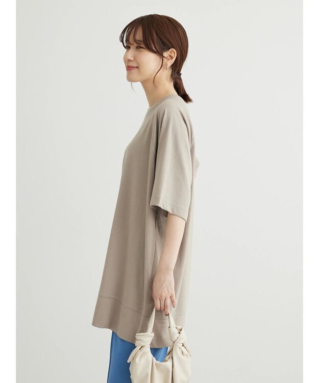 Green Parks 接触冷感５分袖ラグランチュニック Gray Beige