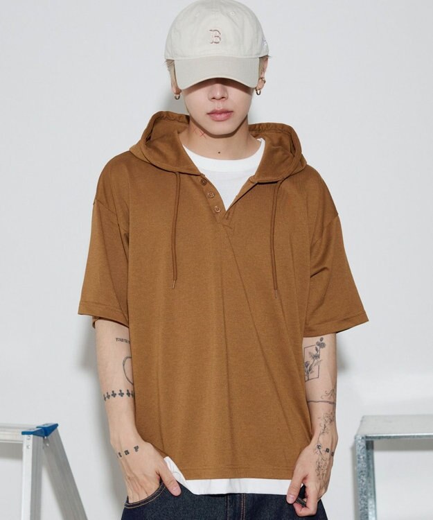 WEGO 【ユニセックス着用ITEM】フェイクレイヤードTパーカー ブラウン