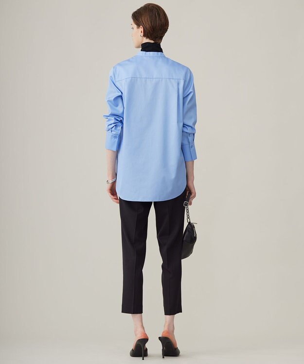 ICB 【洗える】 コットンサテンシャーティング シャツ サックスブルー系