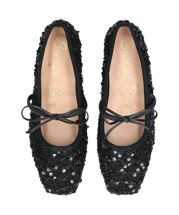 Bridget Birkin 【Bridget Birkin】ツイードスパンコールリボンパンプス ブラック雑材