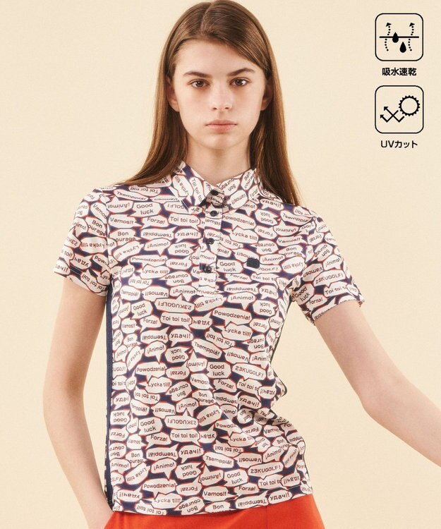 23区GOLF 【WOMEN】【吸水速乾/UVカット】YELL総柄プリントポロシャツ ネイビー系5