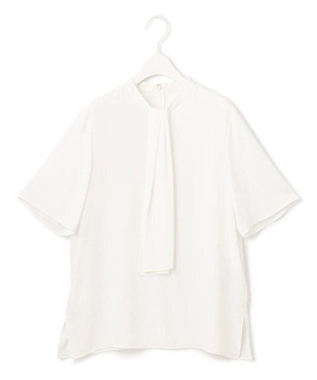 ICB 【接触冷感・UVケア・速乾・洗える】BackSatinAmunzen  5分袖スカーフタイブラウス オフホワイト系